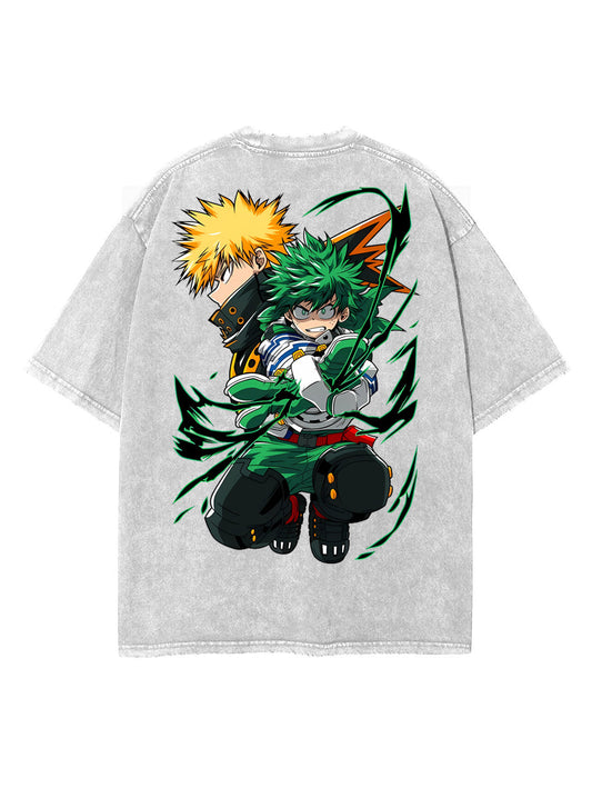 2-SIDED BAKUGO AND DEKU  VINTAGE OVERSIZE TEE