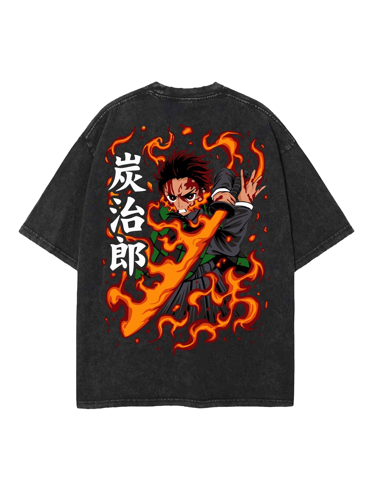 2-SIDED FIRE BREATHING TANJIRO VINTAGE OVERSIZE TEE